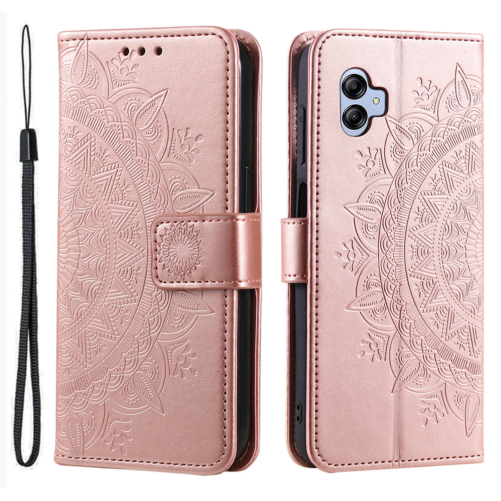 For Samsung Galaxy A04e 4G Imprinted Mandala Flower Wallet Case PU Leather Magnetic Flip Stand Phone Cover with Strap
