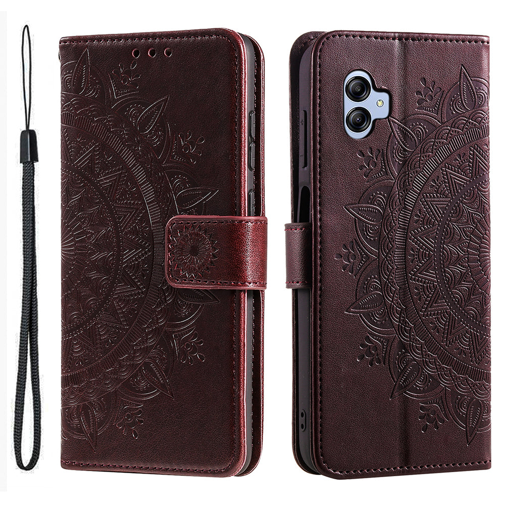 For Samsung Galaxy A04e 4G Imprinted Mandala Flower Wallet Case PU Leather Magnetic Flip Stand Phone Cover with Strap