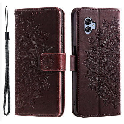 For Samsung Galaxy A04e 4G Imprinted Mandala Flower Wallet Case PU Leather Magnetic Flip Stand Phone Cover with Strap
