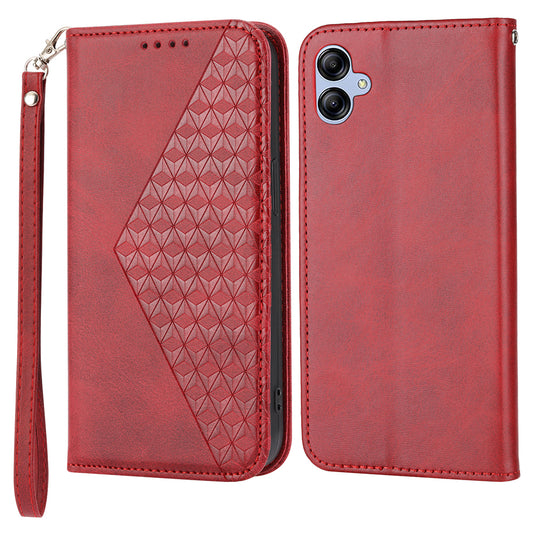 For Samsung Galaxy A04e 4G Imprinted Rhombus Pattern Calf Texture Phone Case PU Leather Wallet Stand Magnetic Closure Cover