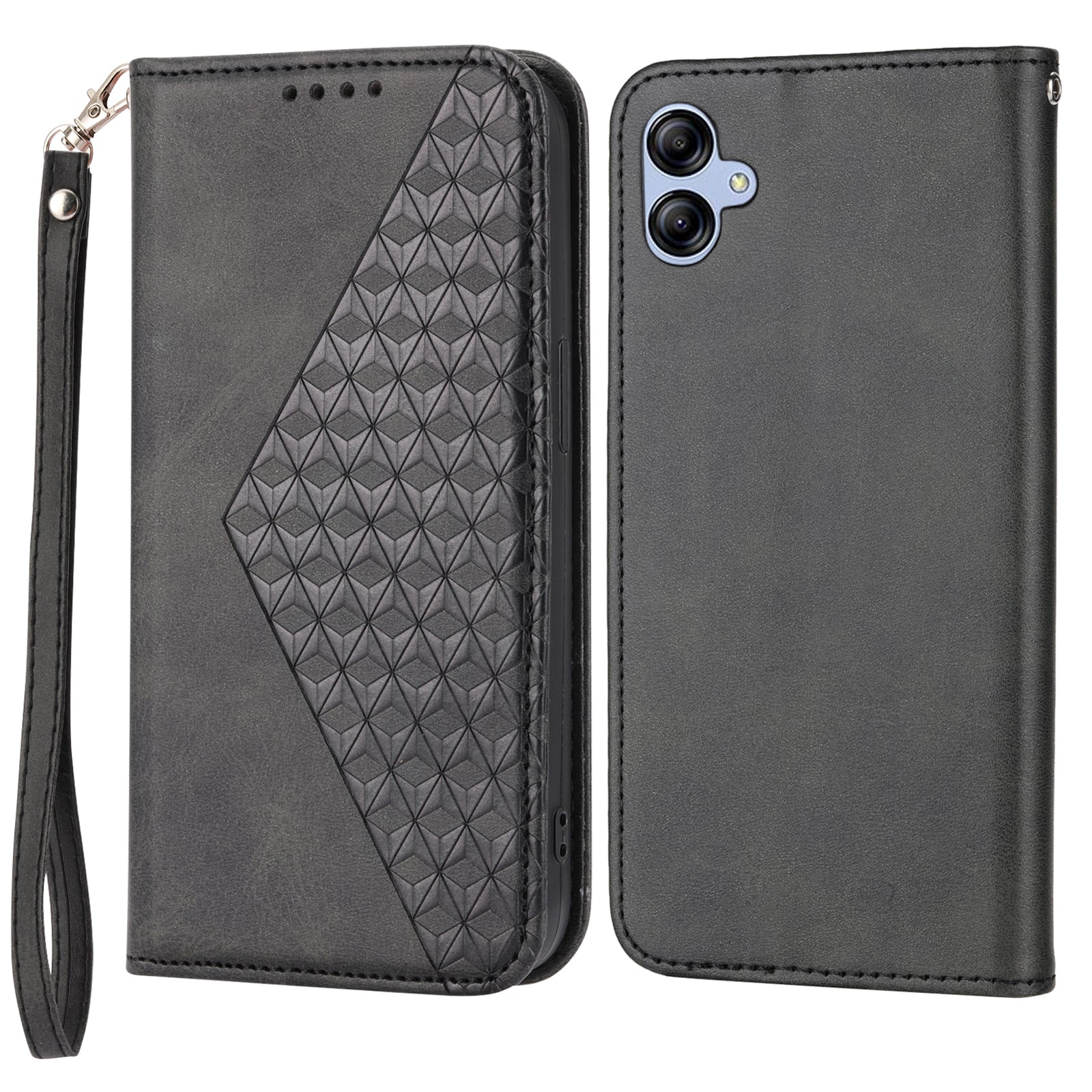 For Samsung Galaxy A04e 4G Imprinted Rhombus Pattern Calf Texture Phone Case PU Leather Wallet Stand Magnetic Closure Cover
