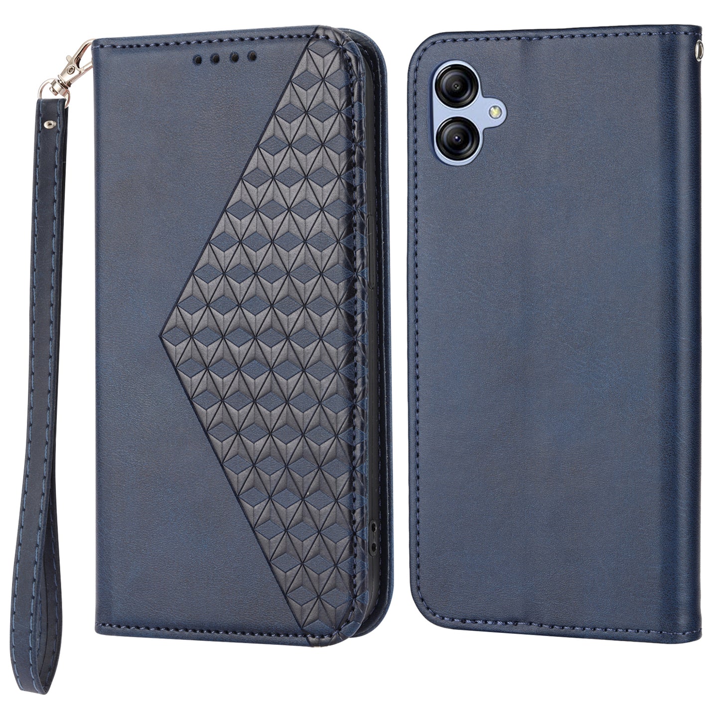 For Samsung Galaxy A04e 4G Imprinted Rhombus Pattern Calf Texture Phone Case PU Leather Wallet Stand Magnetic Closure Cover