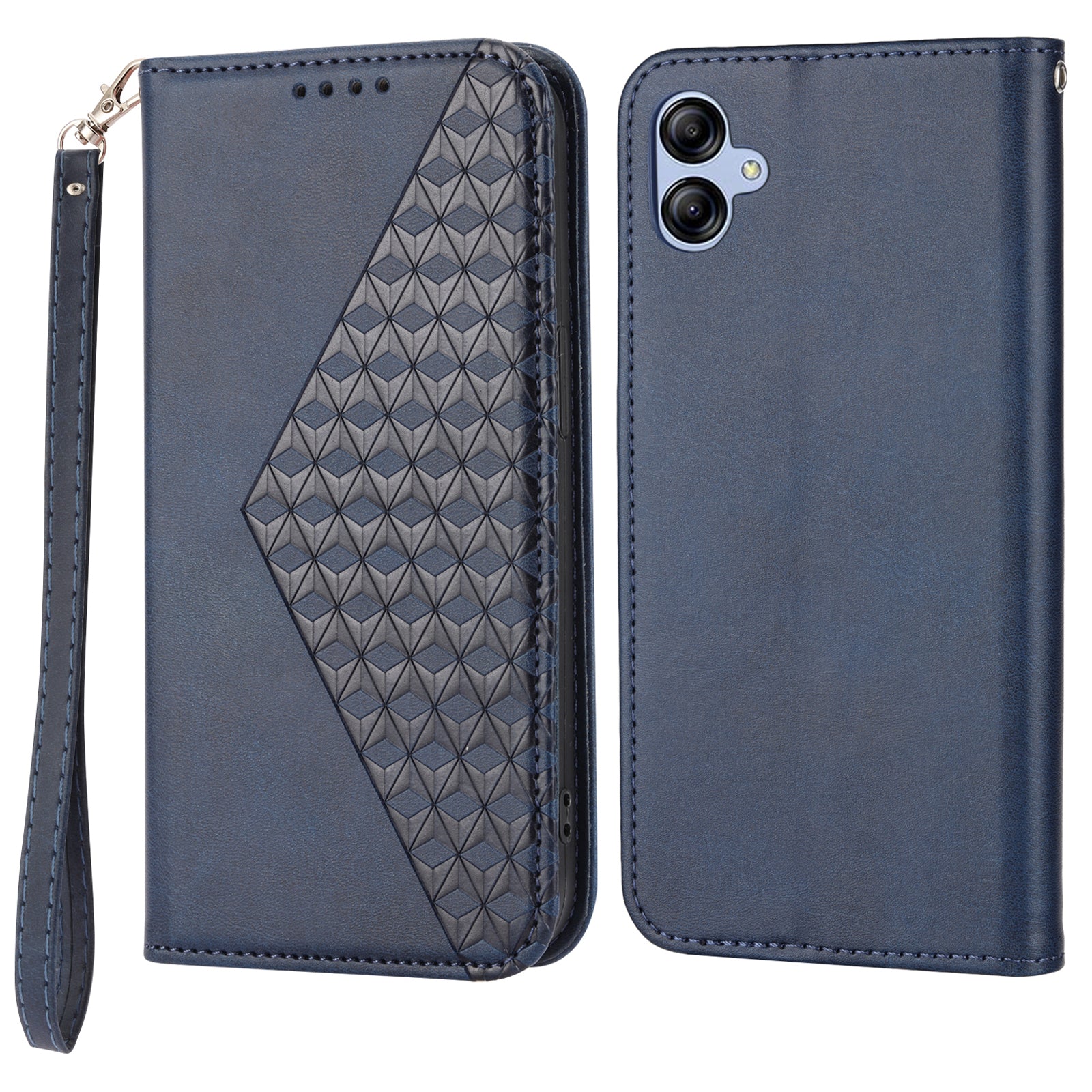 For Samsung Galaxy A04e 4G Imprinted Rhombus Pattern Calf Texture Phone Case PU Leather Wallet Stand Magnetic Closure Cover