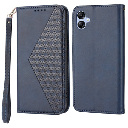 For Samsung Galaxy A04e 4G Imprinted Rhombus Pattern Calf Texture Phone Case PU Leather Wallet Stand Magnetic Closure Cover