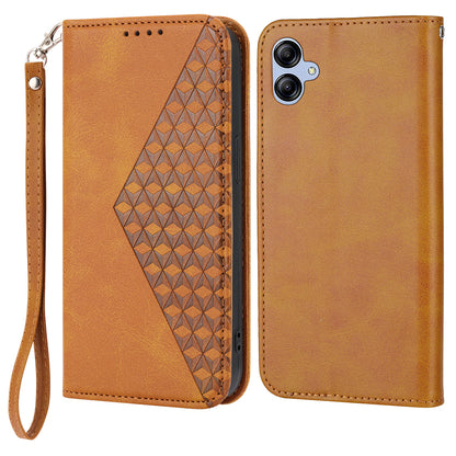For Samsung Galaxy A04e 4G Imprinted Rhombus Pattern Calf Texture Phone Case PU Leather Wallet Stand Magnetic Closure Cover