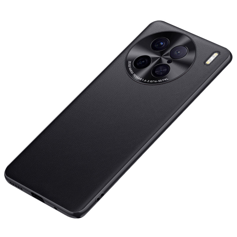 For vivo X90 Pro 5G PU Leather Coated TPU + PC Shockproof Protective Case Anti-Fall Metal Lens Design Phone Cover