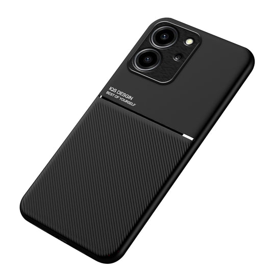 For Honor 80 SE 5G Lines Imprinted PU Leather+TPU Phone Case Car Mount Metal Sheet Smartphone Cover