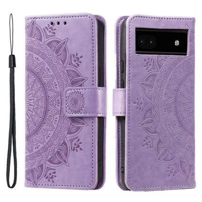 For Google Pixel 7a Imprinted Mandala Flower Phone Case PU Leather Wallet Stand Magnetic Clasp Cover with Strap