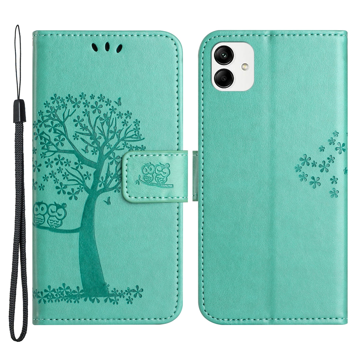 For Samsung Galaxy A04e 4G Imprinted Owl Tree Pattern Anti-scratch PU Leather Wallet Viewing Stand Anti-fingerprint Protective Case