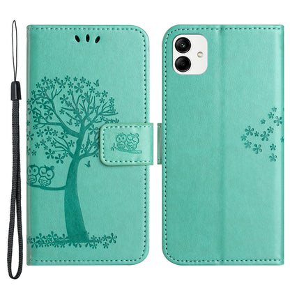 For Samsung Galaxy A04e 4G Imprinted Owl Tree Pattern Anti-scratch PU Leather Wallet Viewing Stand Anti-fingerprint Protective Case