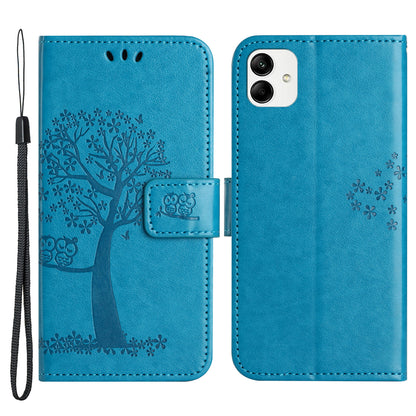 For Samsung Galaxy A04e 4G Imprinted Owl Tree Pattern Anti-scratch PU Leather Wallet Viewing Stand Anti-fingerprint Protective Case
