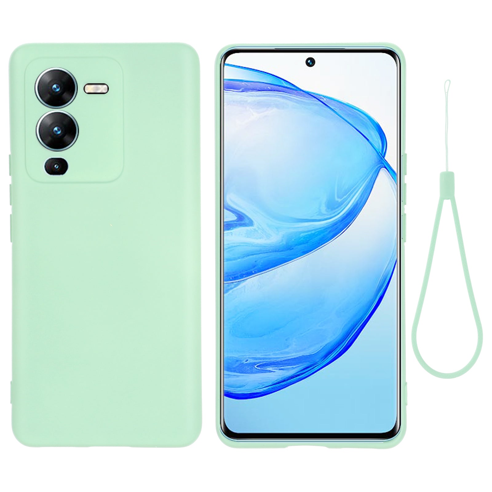 Phone Case for vivo V25 Pro 5G, Liquid Silicone + Soft Lining Protective Back Cover with Strap