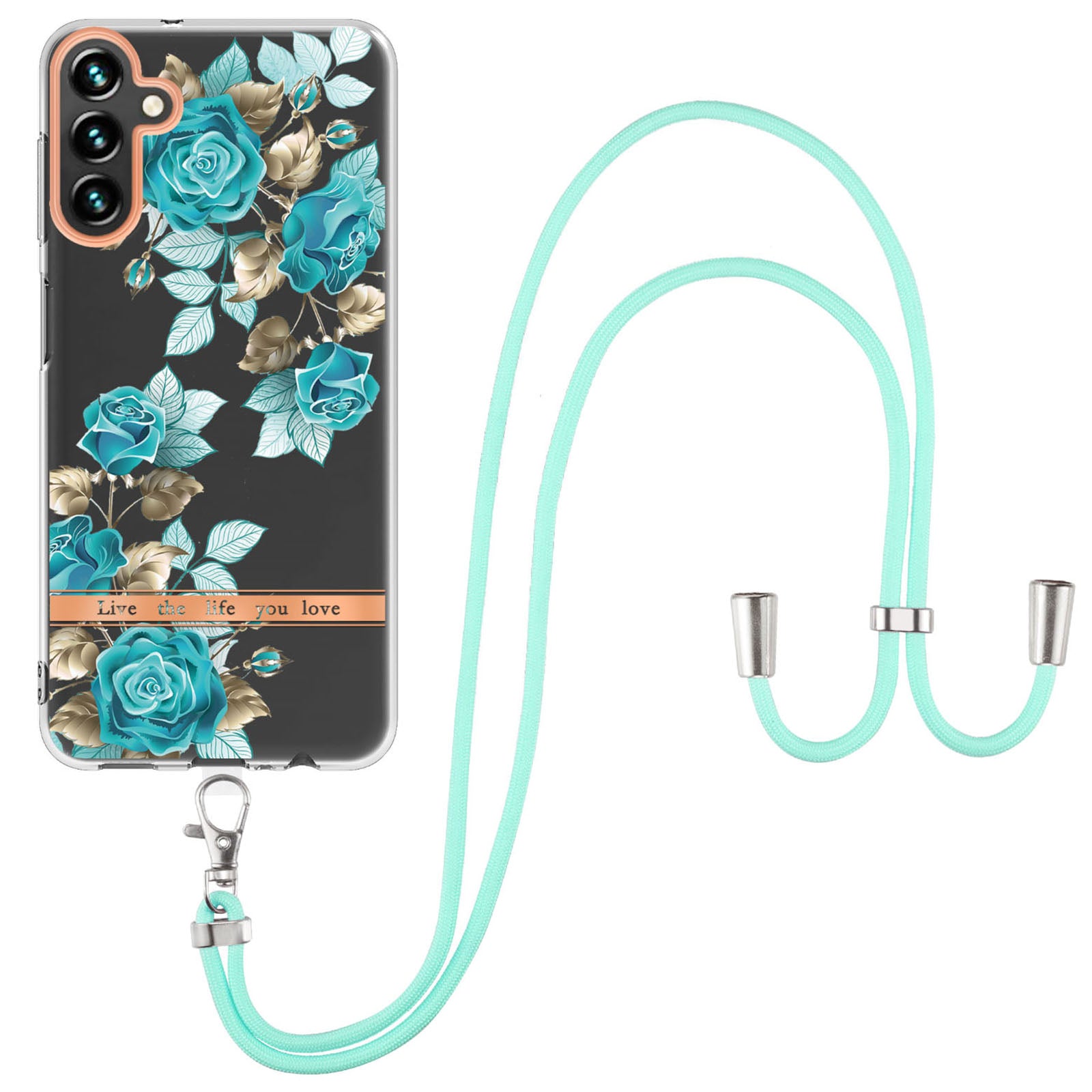 YB IMD-11 Series for Samsung Galaxy A14 5G IMD TPU Phone Case Flower Pattern Electroplating Anti-scratch Back Cover with Lanyard