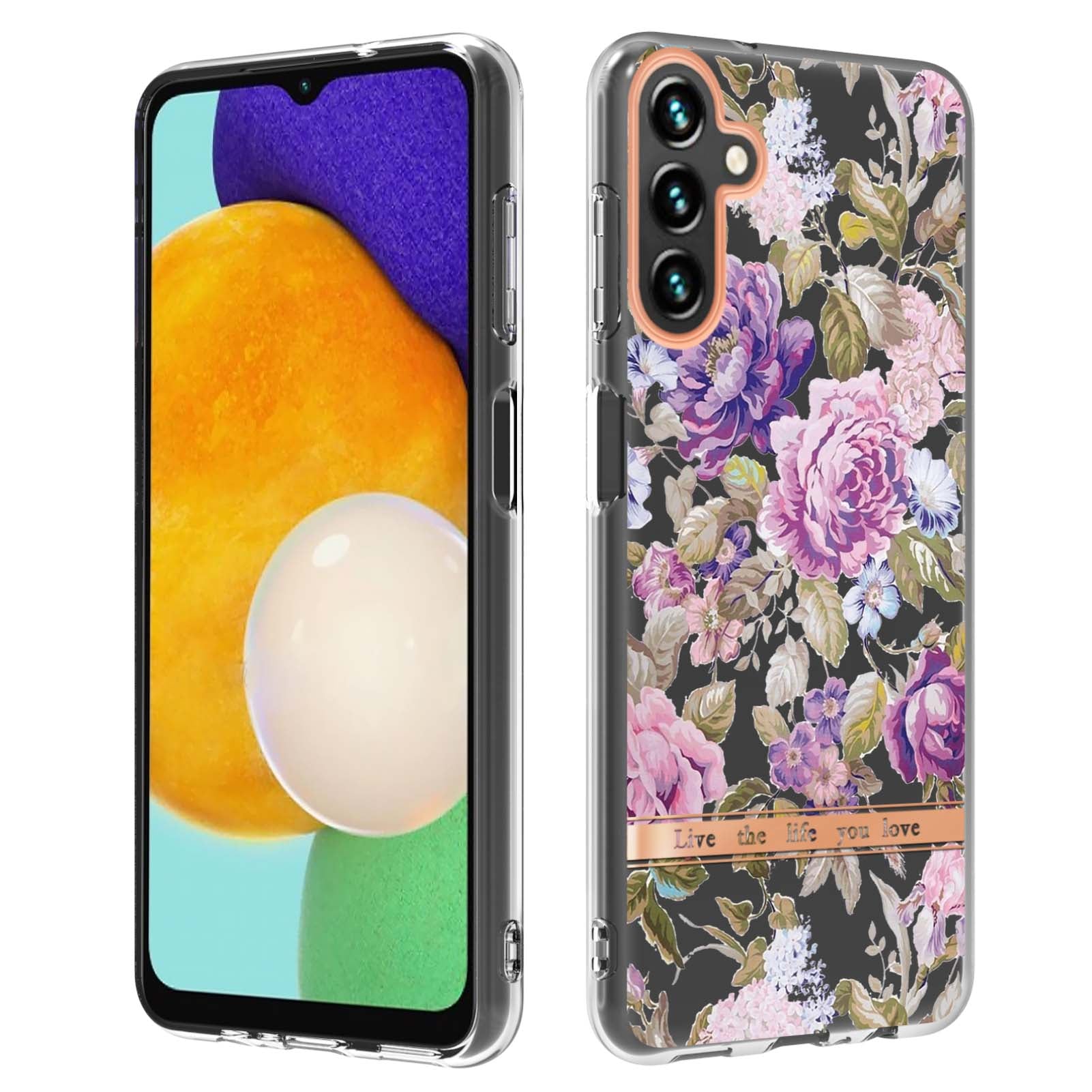 YB IMD-8 Series for Samsung Galaxy A14 5G Flower Pattern IMD IML Process Phone Case Soft TPU Electroplating Protective Cover
