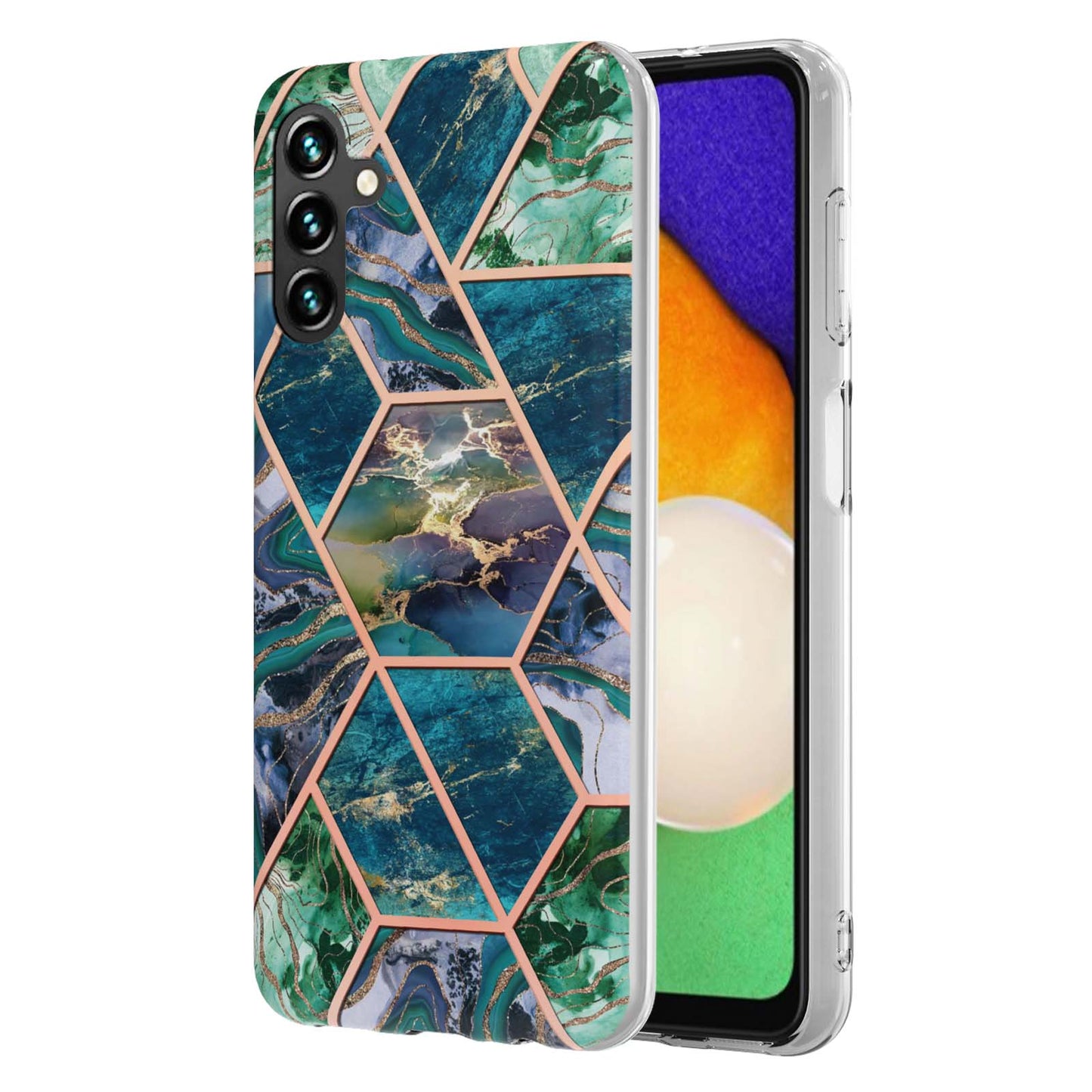 YB IMD Series-3 for Samsung Galaxy A14 5G Marble Pattern IMD IML Soft TPU Phone Case Double-sided Electroplating Anti-scratch Protective Cover