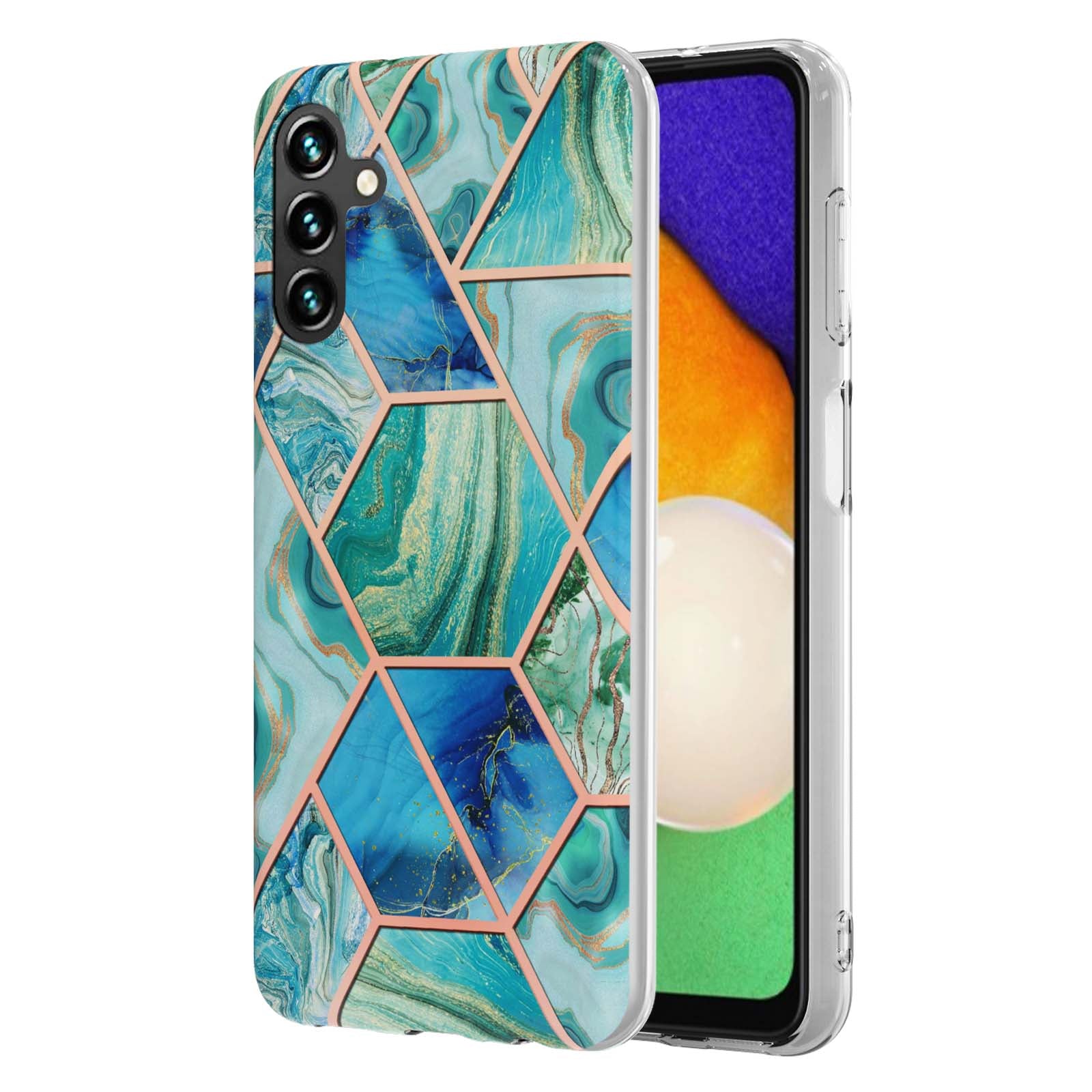 YB IMD Series-3 for Samsung Galaxy A14 5G Marble Pattern IMD IML Soft TPU Phone Case Double-sided Electroplating Anti-scratch Protective Cover