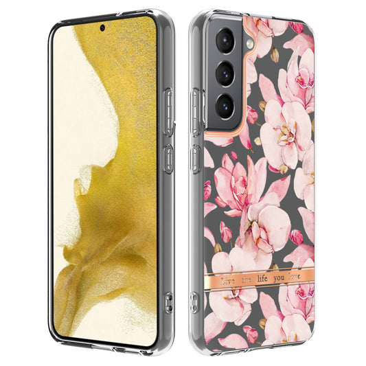 YB IMD-8 Series for Samsung Galaxy S23 Flower Floral Pattern IMD Anti-fall Phone Case Soft TPU Electroplating Cover