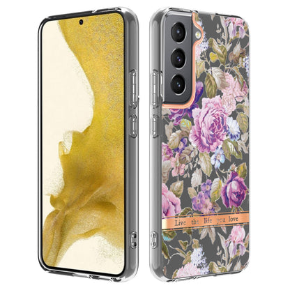 YB IMD-8 Series for Samsung Galaxy S23 Flower Floral Pattern IMD Anti-fall Phone Case Soft TPU Electroplating Cover