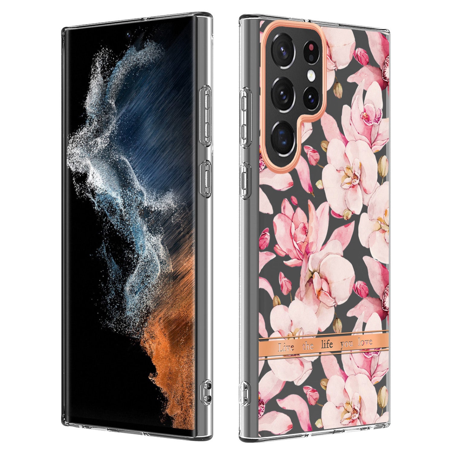 YB IMD-8 Series for Samsung Galaxy S23 Ultra Flower Floral Pattern IMD Phone Case Soft TPU Electroplating Slim Anti-scratch Smartphone Cover