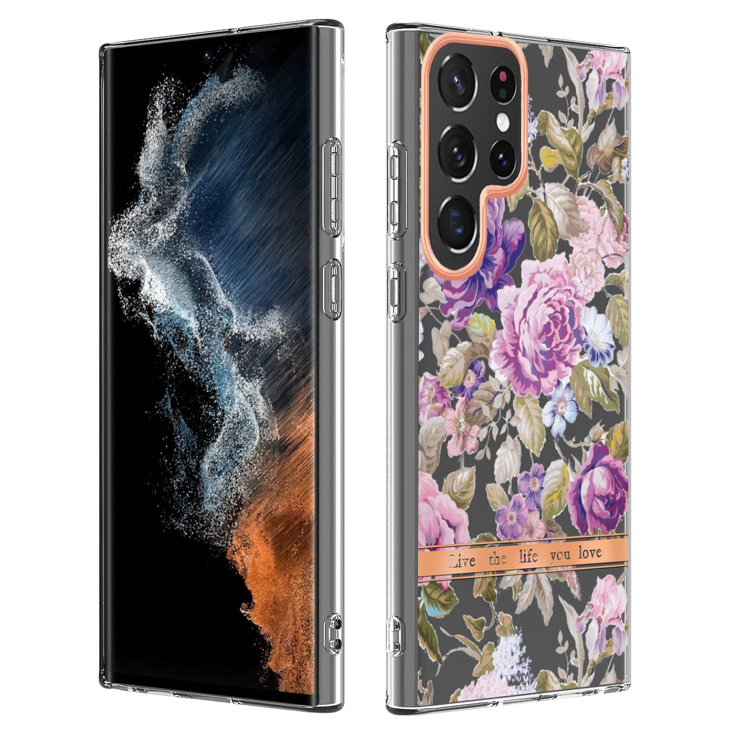 YB IMD-8 Series for Samsung Galaxy S23 Ultra Flower Floral Pattern IMD Phone Case Soft TPU Electroplating Slim Anti-scratch Smartphone Cover