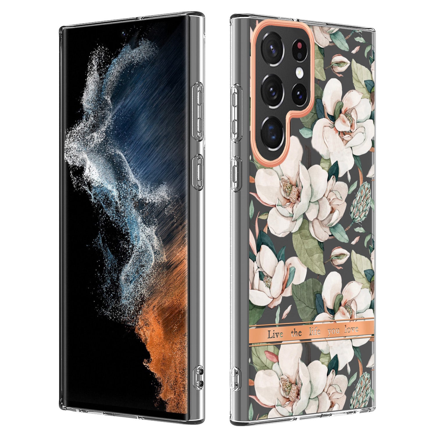 YB IMD-8 Series for Samsung Galaxy S23 Ultra Flower Floral Pattern IMD Phone Case Soft TPU Electroplating Slim Anti-scratch Smartphone Cover