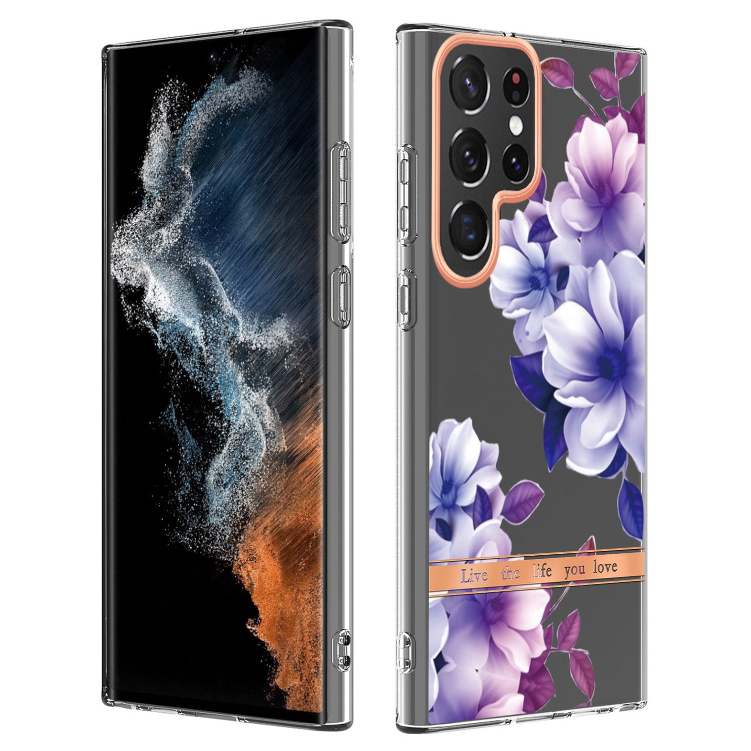 YB IMD-8 Series for Samsung Galaxy S23 Ultra Flower Floral Pattern IMD Phone Case Soft TPU Electroplating Slim Anti-scratch Smartphone Cover