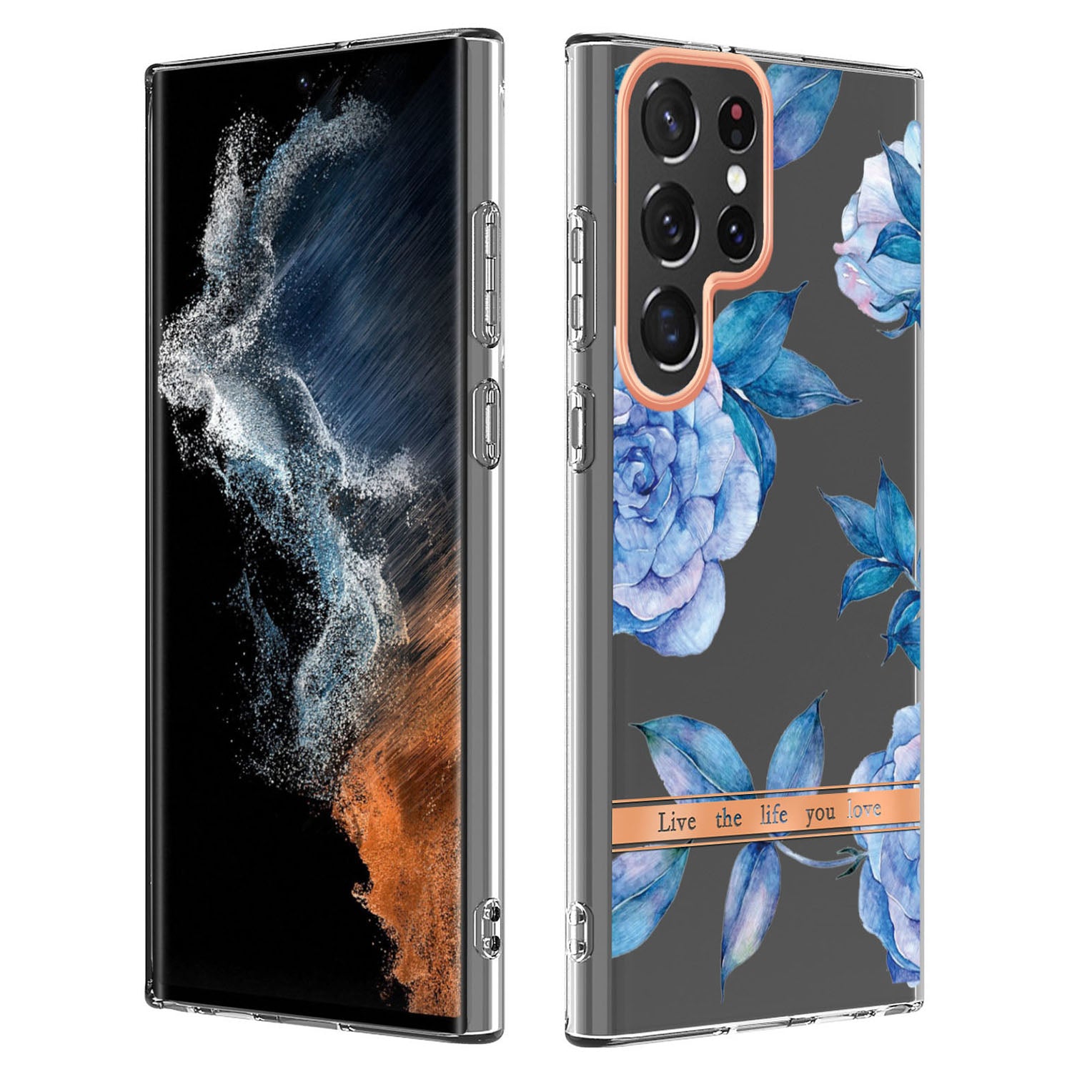 YB IMD-8 Series for Samsung Galaxy S23 Ultra Flower Floral Pattern IMD Phone Case Soft TPU Electroplating Slim Anti-scratch Smartphone Cover