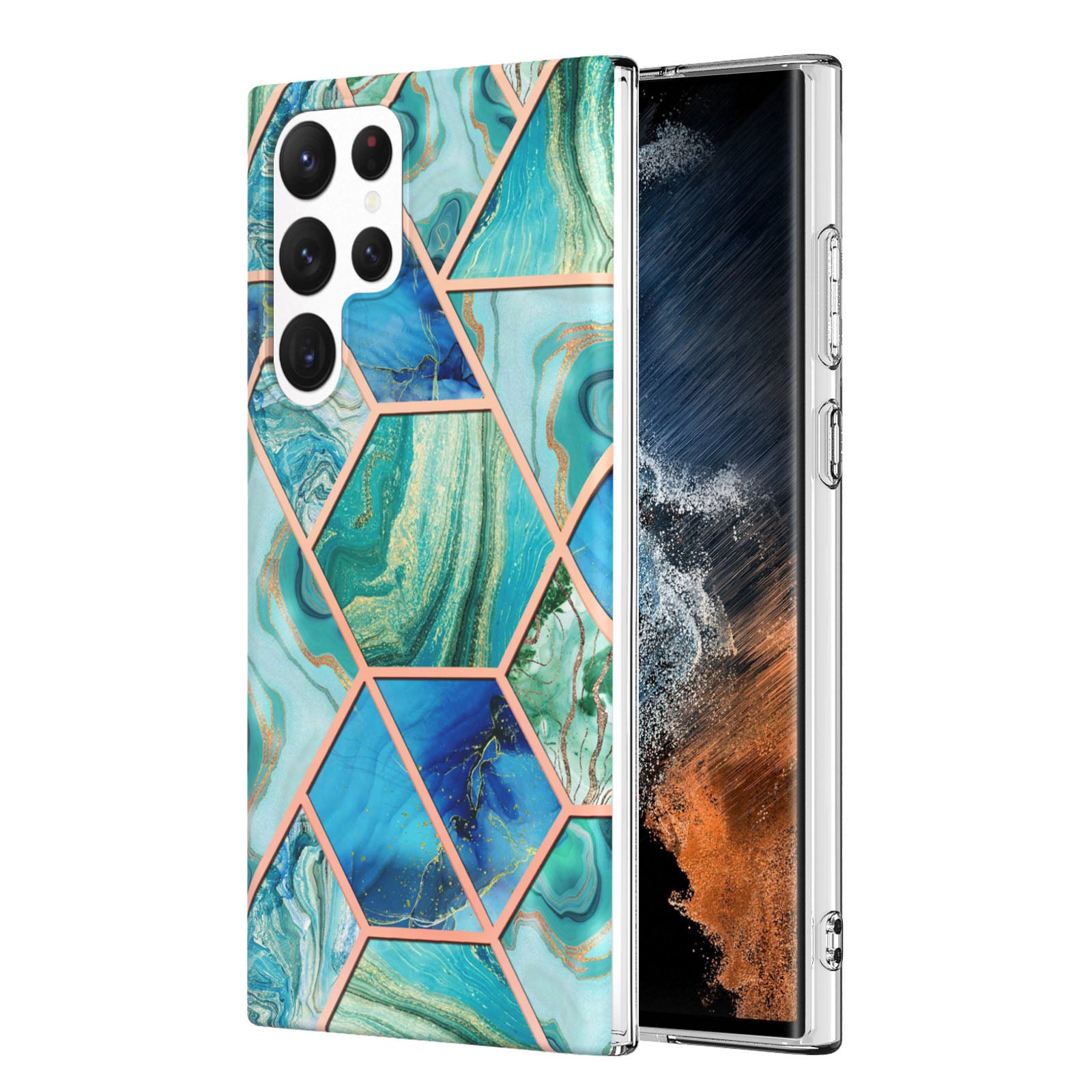 YB IMD Series-3 Soft TPU Phone Case for Samsung Galaxy S23 Ultra 5G, Scratch Proof Marble Pattern IMD IML Double-sided Electroplating Protective Cover