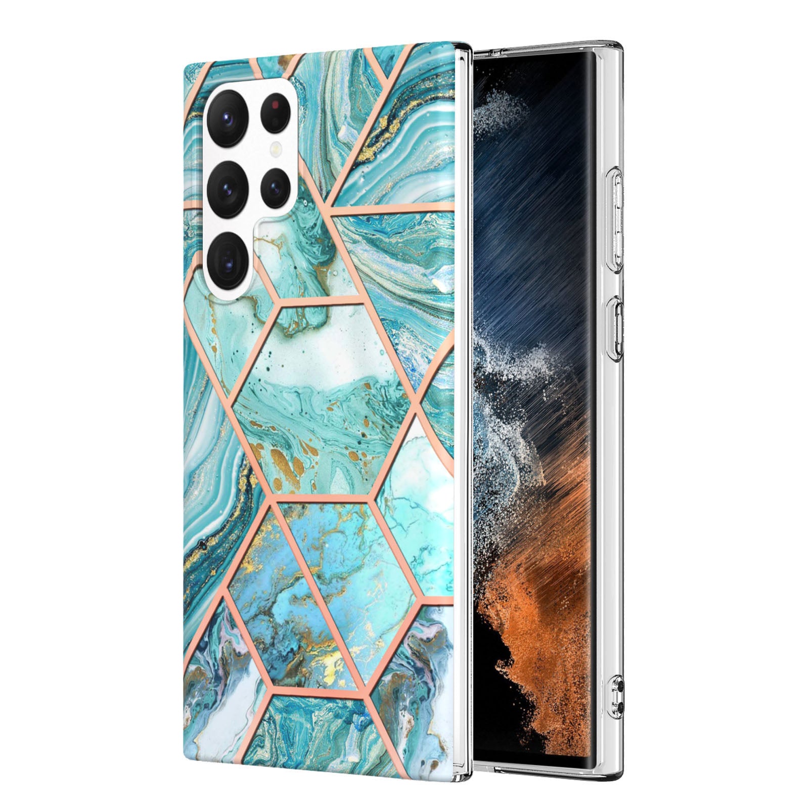 YB IMD Series-3 Soft TPU Phone Case for Samsung Galaxy S23 Ultra 5G, Scratch Proof Marble Pattern IMD IML Double-sided Electroplating Protective Cover