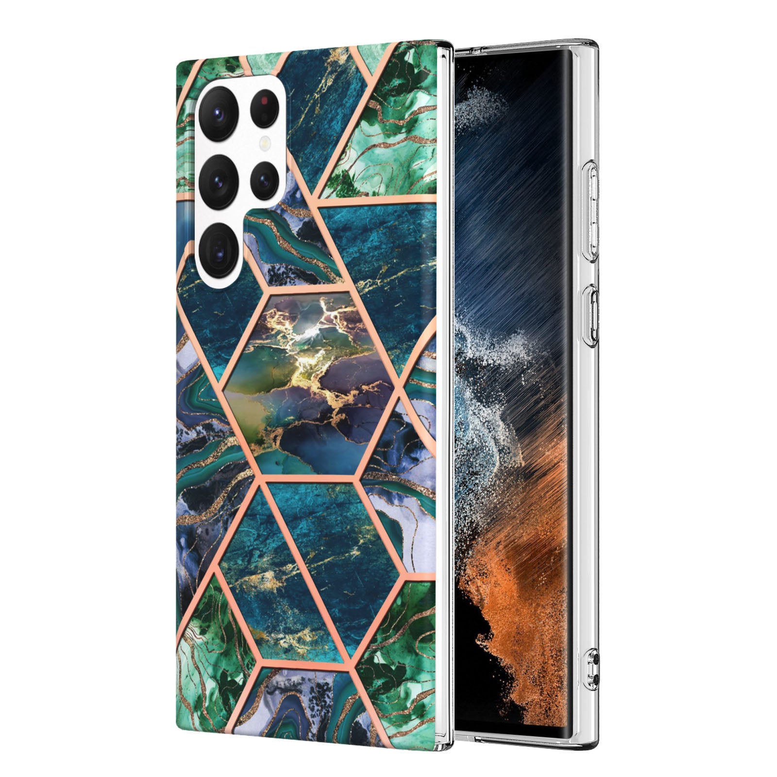 YB IMD Series-3 Soft TPU Phone Case for Samsung Galaxy S23 Ultra 5G, Scratch Proof Marble Pattern IMD IML Double-sided Electroplating Protective Cover