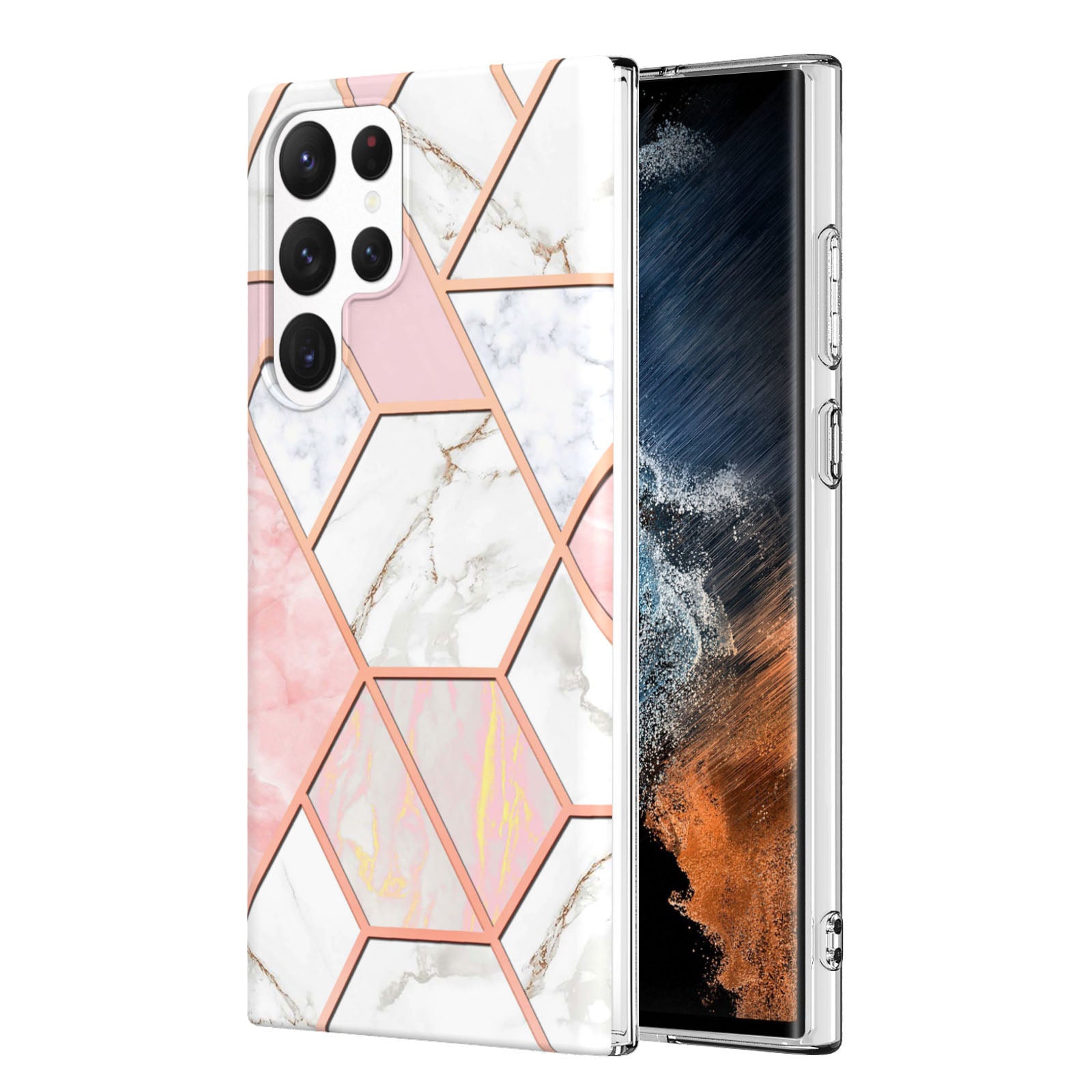 YB IMD Series-3 Soft TPU Phone Case for Samsung Galaxy S23 Ultra 5G, Scratch Proof Marble Pattern IMD IML Double-sided Electroplating Protective Cover