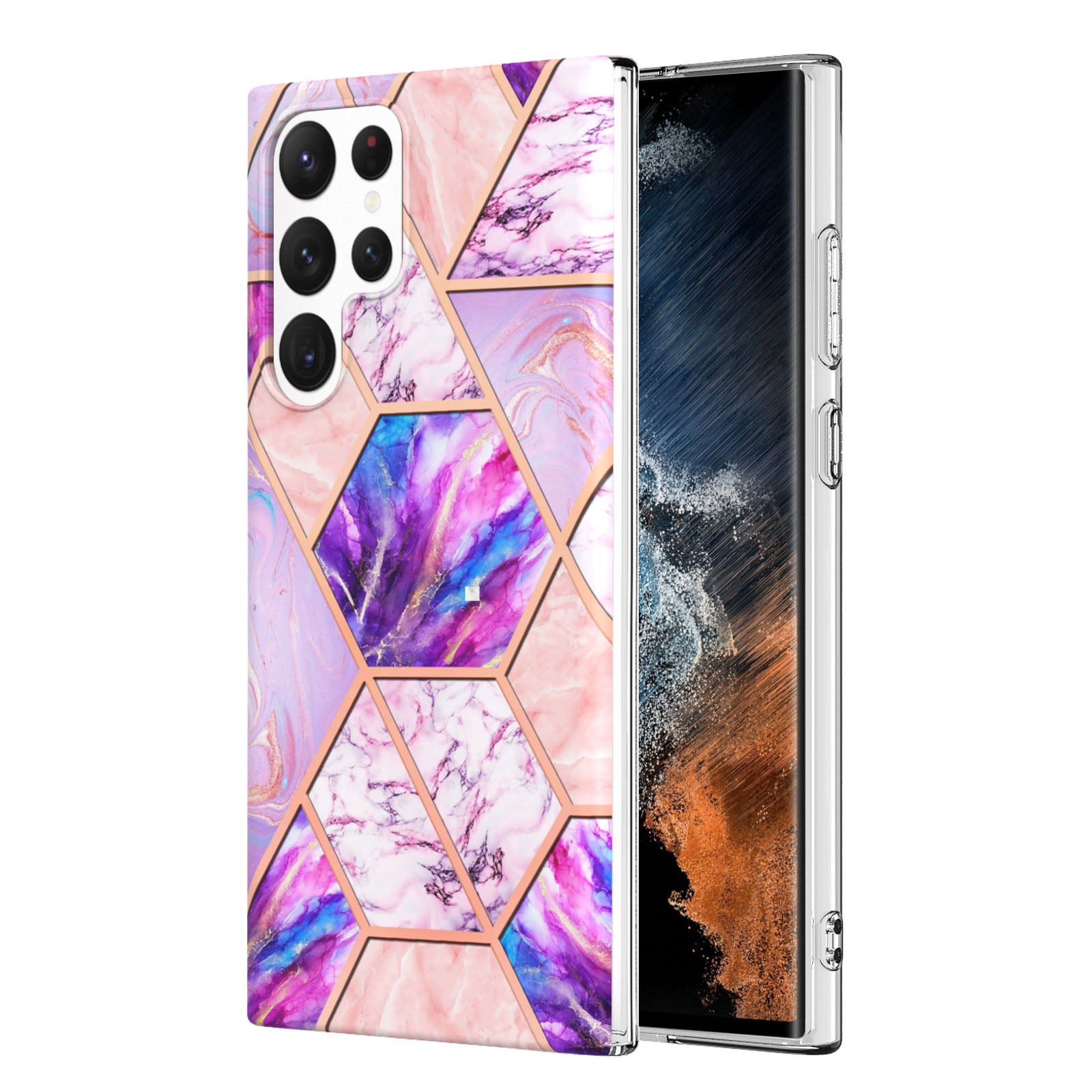 YB IMD Series-3 Soft TPU Phone Case for Samsung Galaxy S23 Ultra 5G, Scratch Proof Marble Pattern IMD IML Double-sided Electroplating Protective Cover