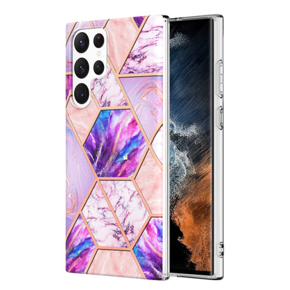 YB IMD Series-3 Soft TPU Phone Case for Samsung Galaxy S23 Ultra 5G, Scratch Proof Marble Pattern IMD IML Double-sided Electroplating Protective Cover