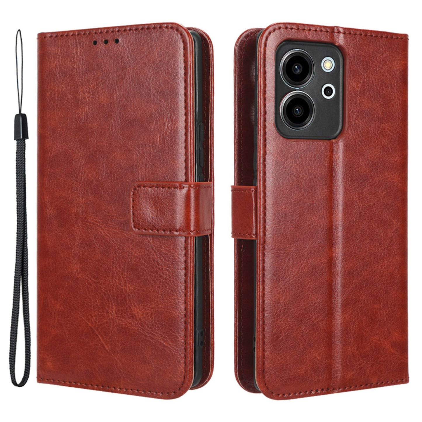 For Honor 80 SE 5G Wallet Cover Crazy Horse Texture Strong Magnetic Clasp Phone Stand PU Leather Cell Phone Case