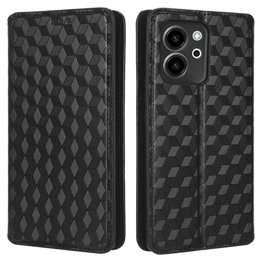 For Honor 80 SE 5G Shockproof PU Leather Flip Wallet Phone Case Rhombus Pattern Imprinted Magnetic Closure Stand Cover