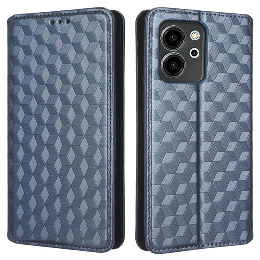 For Honor 80 SE 5G Shockproof PU Leather Flip Wallet Phone Case Rhombus Pattern Imprinted Magnetic Closure Stand Cover
