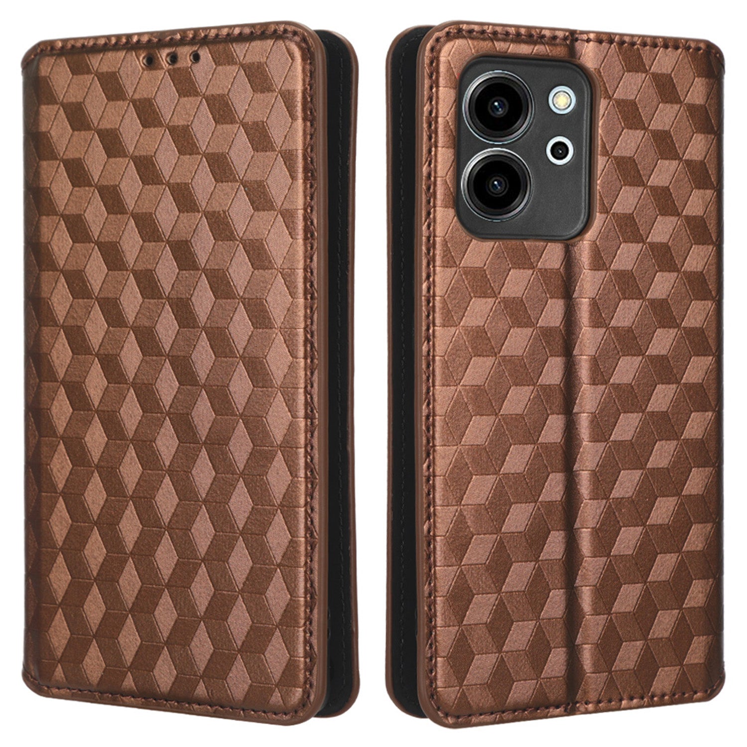For Honor 80 SE 5G Shockproof PU Leather Flip Wallet Phone Case Rhombus Pattern Imprinted Magnetic Closure Stand Cover