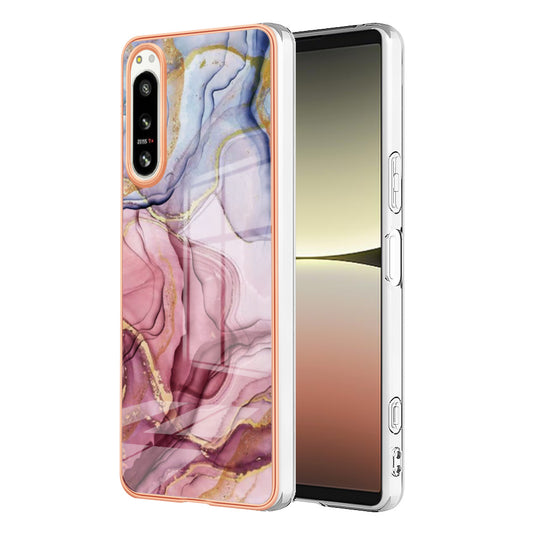2.0mm Marble Pattern IMD Phone Case for Sony Xperia 5 IV 5G Shockproof TPU Case YB IMD Series-16 Style E Electroplating Back Cover