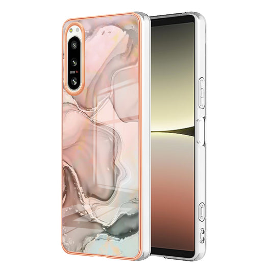 2.0mm Marble Pattern IMD Phone Case for Sony Xperia 5 IV 5G Shockproof TPU Case YB IMD Series-16 Style E Electroplating Back Cover