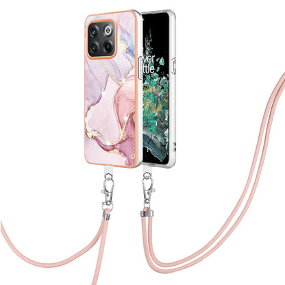 For OnePlus 10T 5G / Ace Pro 5G YB IMD Series-9 Marble Pattern Scratch-Resistant Case Electroplating Frame Soft TPU IMD Phone Cover with Lanyard