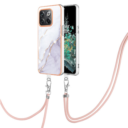 For OnePlus 10T 5G / Ace Pro 5G YB IMD Series-9 Marble Pattern Scratch-Resistant Case Electroplating Frame Soft TPU IMD Phone Cover with Lanyard