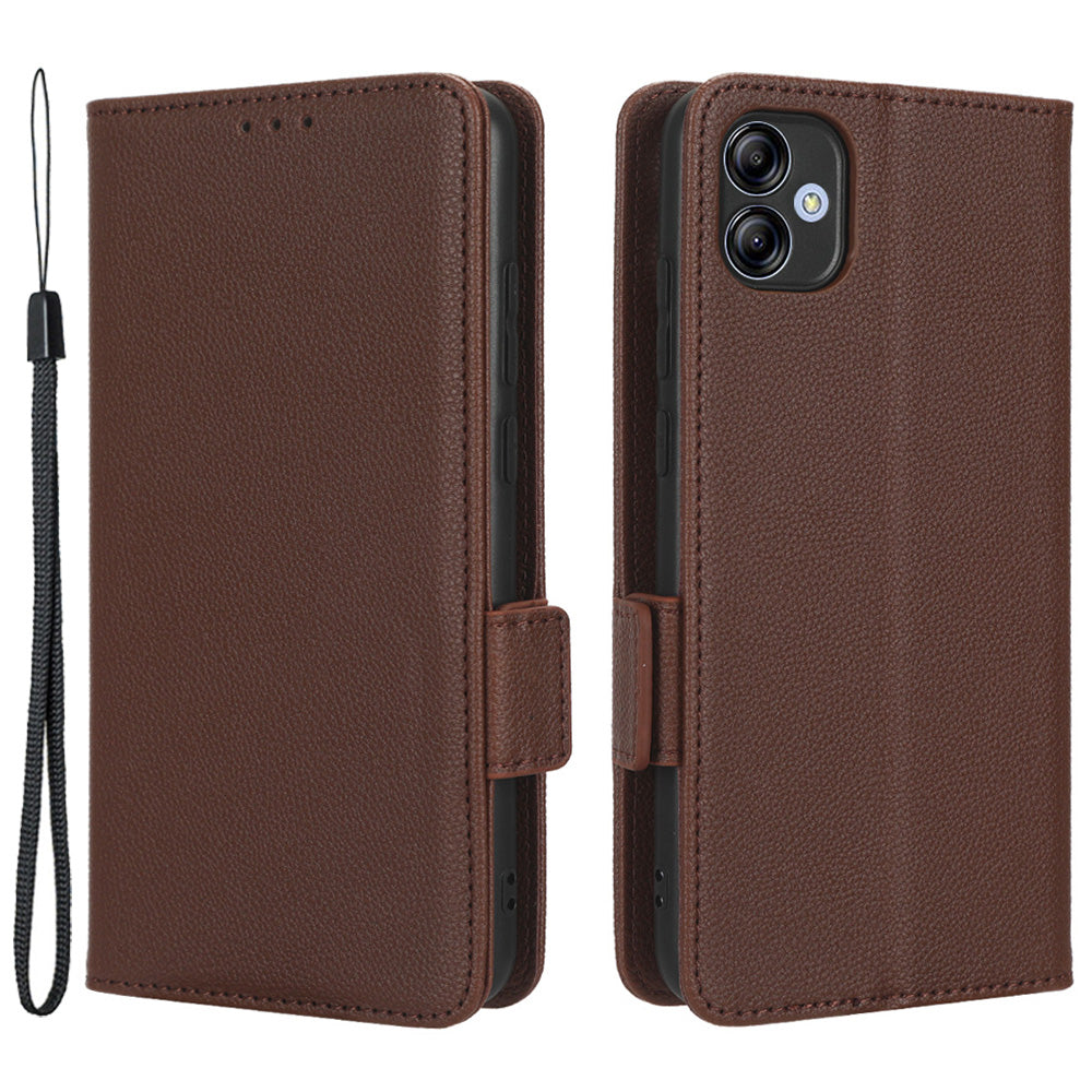For Samsung Galaxy A04e 4G PU Leather Wallet Phone Case Dual Magnetic Clasp Litchi Texture Shockproof Flip Stand Cover