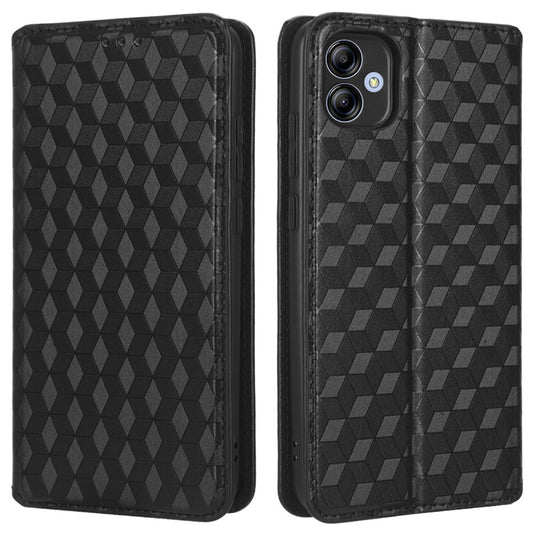 For Samsung Galaxy A04e 4G Rhombus Pattern Imprinted PU Leather Phone Case Wallet Style Magnetic Auto Closing Stand Cover