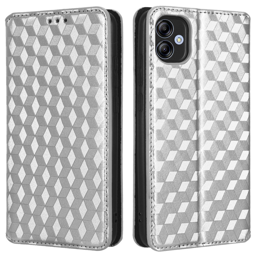 For Samsung Galaxy A04e 4G Rhombus Pattern Imprinted PU Leather Phone Case Wallet Style Magnetic Auto Closing Stand Cover