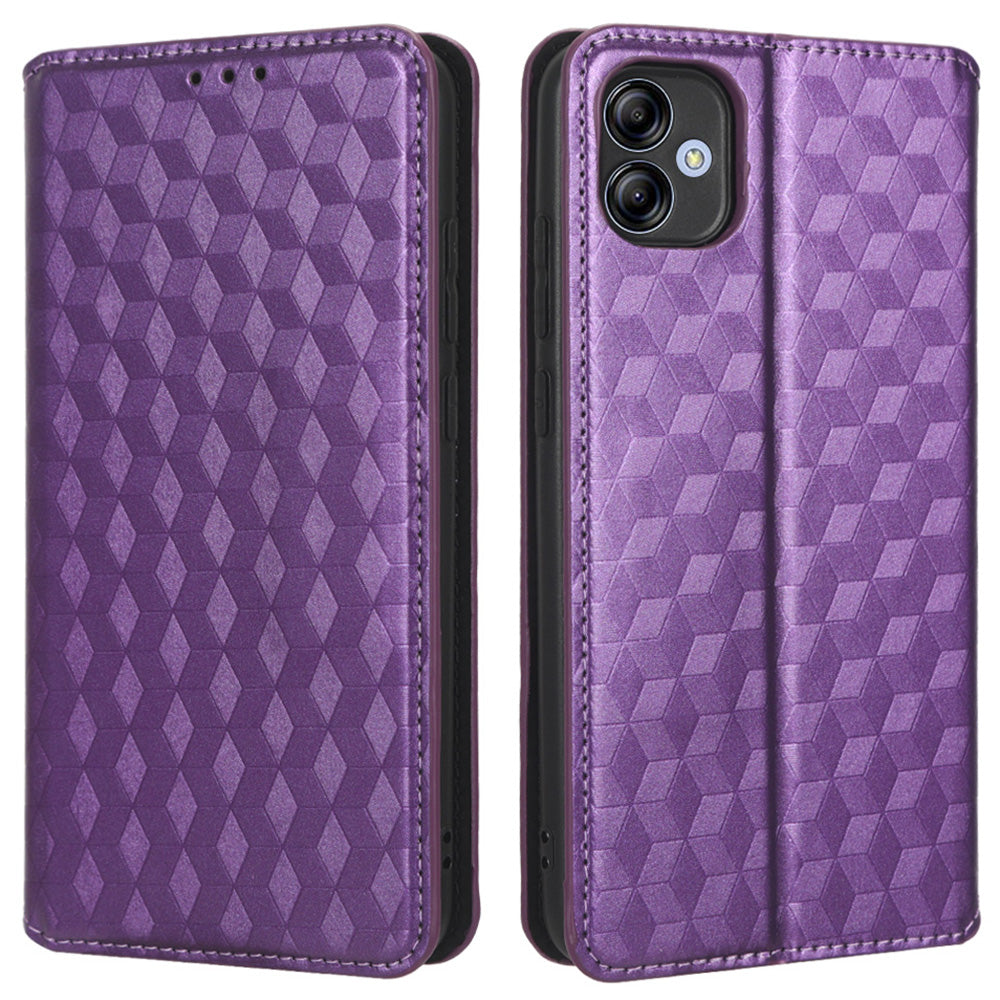 For Samsung Galaxy A04e 4G Rhombus Pattern Imprinted PU Leather Phone Case Wallet Style Magnetic Auto Closing Stand Cover