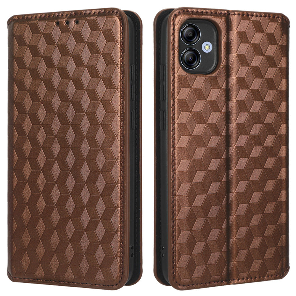 For Samsung Galaxy A04e 4G Rhombus Pattern Imprinted PU Leather Phone Case Wallet Style Magnetic Auto Closing Stand Cover