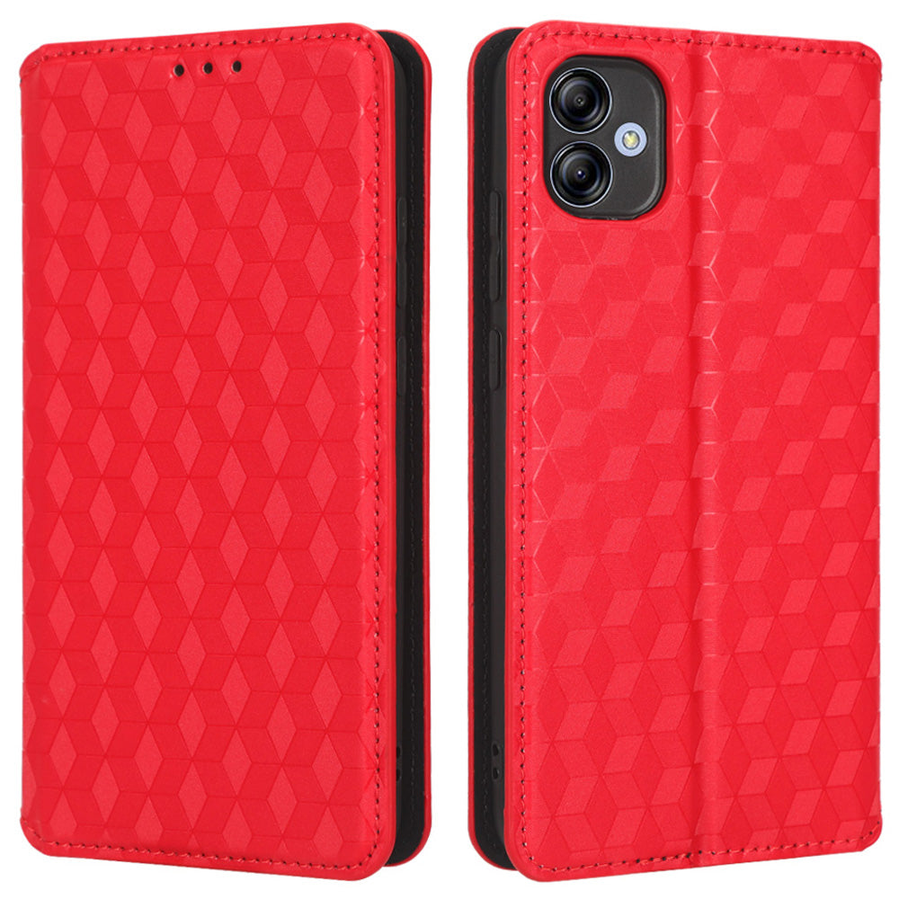 For Samsung Galaxy A04e 4G Rhombus Pattern Imprinted PU Leather Phone Case Wallet Style Magnetic Auto Closing Stand Cover