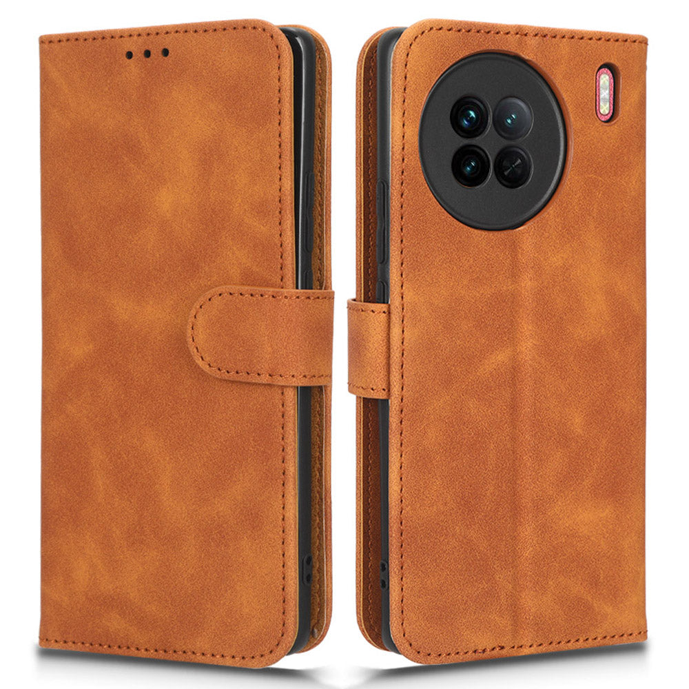 For vivo X90 5G Slim Fit Flip Leather Phone Case Skin-touch Feeling Wallet Stand Flip Anti-dust Inner TPU Shell Phone Cover