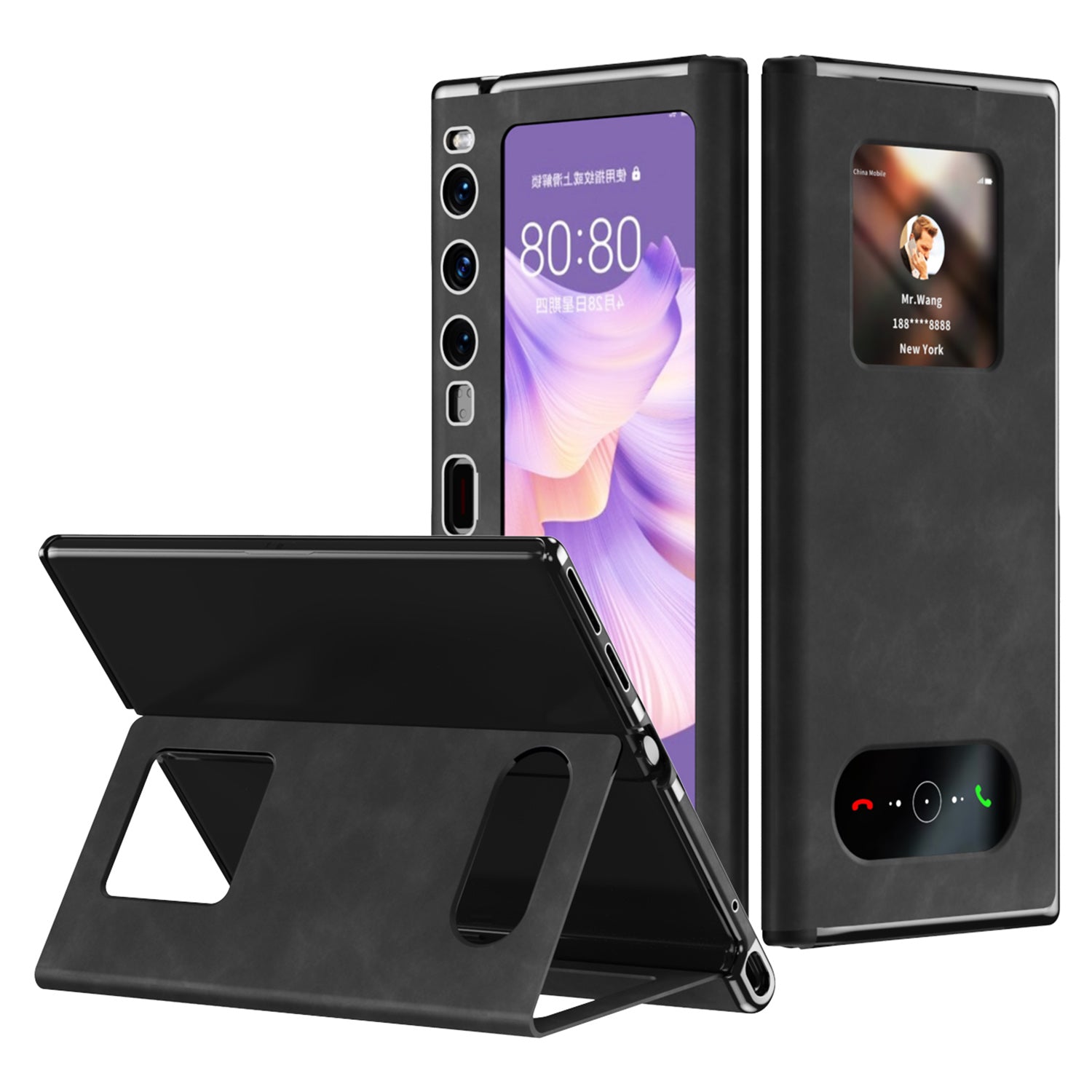 For Huawei Mate Xs 2 Nappa Texture PU Leather Phone Case View Window Stand Full Protection Folding Cover