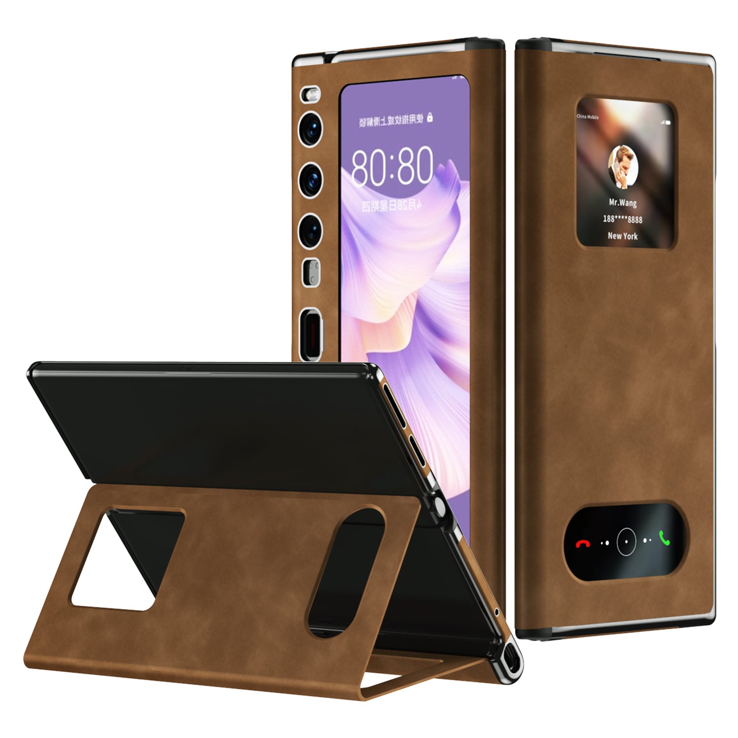 For Huawei Mate Xs 2 Nappa Texture PU Leather Phone Case View Window Stand Full Protection Folding Cover